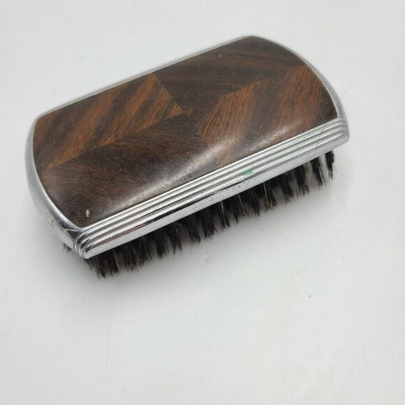 Vintage Art-Deco Mens Grooming Brushes Wood Grain Silver Black Bristles Lot 2 - Picture 5 of 9